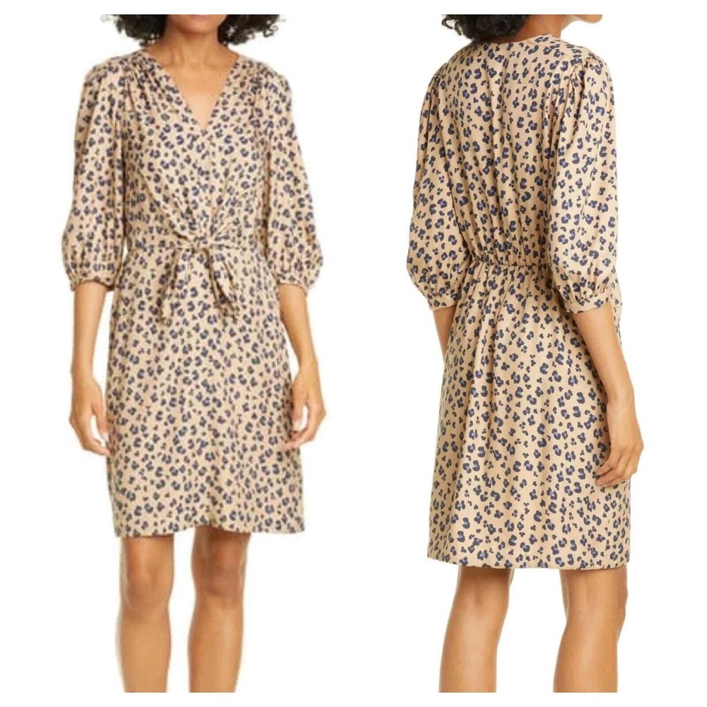 NEW Rebecca Taylor Mini Dress Tie Waist Cappuccino Print Silk Blend Size 0 $395‎